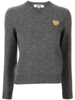 Comme Des Garçons Play Grey Pull Play-heart à Col V Femme