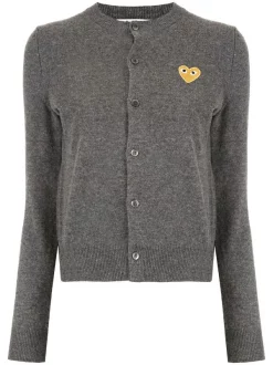 Comme Des Garçons Play Cardigan En Maille à Logo Grey