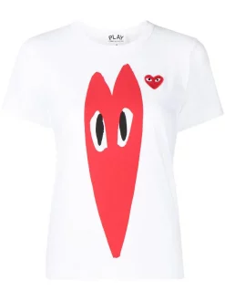 Comme Des Garçons Play WHITE T-shirt à Imprimé Cœur Signature Femme