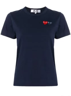 Comme Des Garçons Play NAVY T-shirt à Logo Brodé Femme