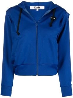 Comme Des Garçons Play NAVY Hoodie Zippé à Logo Femme