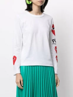 Comme Des Garçons Play WHITE T-shirt à Logo Cœurs Femme -Comme Des Garçons Play Soldes Boutique 14945088 33890228 600
