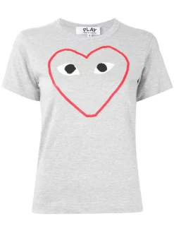 Comme Des Garçons Play Grey T-shirt à Logo Imprimé Femme