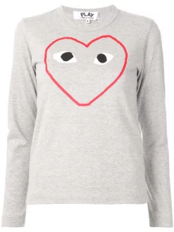 Comme Des Garçons Play Grey T-shirt à Logo Imprimé Femme