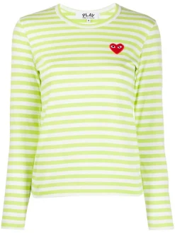 Comme Des Garçons Play T-shirt Rayé à Patch Brodé 2 GREEN