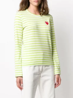 Comme Des Garçons Play T-shirt Rayé à Patch Brodé 2 GREEN -Comme Des Garçons Play Soldes Boutique 15193193 26226954 600