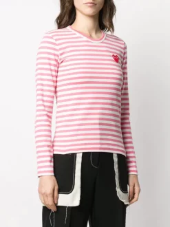 Comme Des Garçons Play PINK Sweat Rayé En Coton Femme -Comme Des Garçons Play Soldes Boutique 15195547 26191290 600