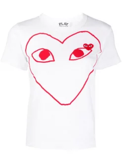 Comme Des Garçons Play 1 WHITE T-shirt à Logo Imprimé Femme