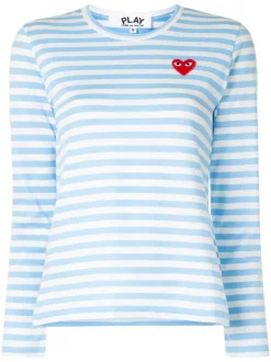 Comme Des Garçons Play T-shirt Rayé à Manches Longues Et Patch Logo BLUE