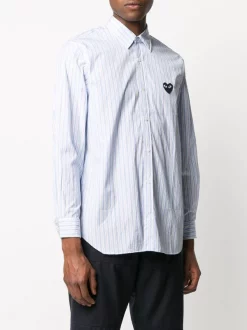 Comme Des Garçons Play BLUE Chemise Rayée à Patch Cœur Homme -Comme Des Garçons Play Soldes Boutique 15357281 27063475 600