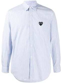 Comme Des Garçons Play BLUE Chemise Rayée à Patch Cœur Homme
