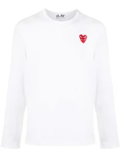 Comme Des Garçons Play 2 WHITE T-shirt à Logo Brodé Homme