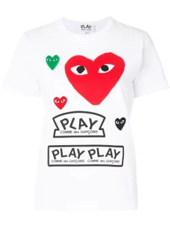 Comme Des Garçons Play 1 WHITE T-shirt à Logo Imprimé Femme