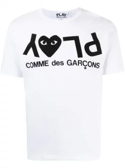 ( Nouvelle Collection ) Comme Des Garçons Play 1 WHITE T-shirt à Logo Imprimé Homme