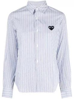 Comme Des Garçons Play 051 STRIPES BLUE & BLACK Chemise Rayée à Patch Cœur Femme