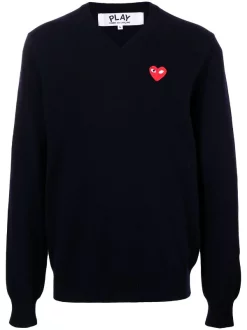 Comme Des Garçons Play NAVY Pull En Maille à Col V Homme