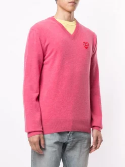 Comme Des Garçons Play Pull à Col V PINK -Comme Des Garçons Play Soldes Boutique 16016783 30025208 600