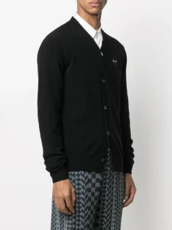 Comme Des Garçons Play 1 BLACK Cardigan à Patch Logo Homme -Comme Des Garçons Play Soldes Boutique 16062344 30233095 600