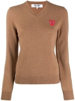 Comme Des Garçons Play 3 MARRONE Pull à Logo Brodé Femme