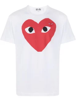 ( Nouvelle Collection ) Comme Des Garçons Play 001 WHITE T-shirt à Logo Imprimé Homme