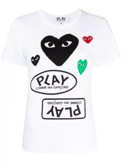 Comme Des Garçons Play 1 WHITE T-shirt à Logo Imprimé Femme