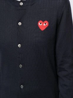 Comme Des Garçons Play Cardigan En Maille Fine à Logo Intarsia NAVY -Comme Des Garçons Play Soldes Boutique 16178544 30896759 600