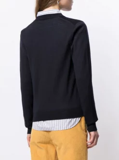 Comme Des Garçons Play Cardigan En Maille Fine à Logo Intarsia NAVY -Comme Des Garçons Play Soldes Boutique 16178544 30896760 600