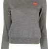 Comme Des Garçons Play GREY Pull En Intarsia à Col V Femme -Comme Des Garçons Play Soldes Boutique 16180212 30896846 600