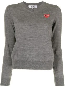 Comme Des Garçons Play GREY Pull En Intarsia à Col V Femme