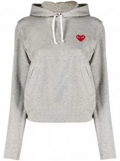 Comme Des Garçons Play GREY RED Hoodie à Patch Cœur Femme