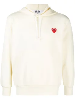 Comme Des Garçons Play IVORY Hoodie à Logo Devant Homme