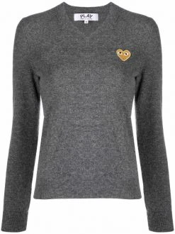 Comme Des Garçons Play MED GREY Pull à Motif Brodé Femme