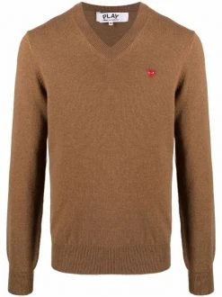 Comme Des Garçons Play BROWN Pull En Laine à Patch Logo Homme