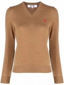 Comme Des Garçons Play Brown Pull En Laine à Patch Logo Femme