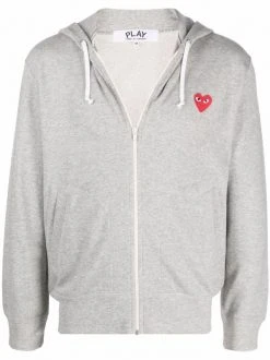 Comme Des Garçons Play Grey Hoodie Zippé à Logo Cœur Homme