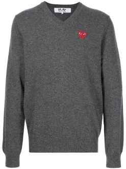 ( Nouvelle Collection ) Comme Des Garçons Play Pull En Maille à Col V GREY