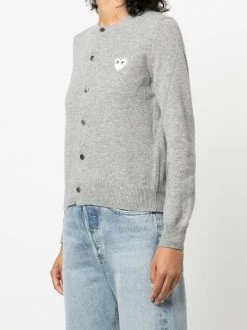 Comme Des Garçons Play LIGHT GREY Cardigan à Cœur Brodé Femme -Comme Des Garçons Play Soldes Boutique 17513191 36861787 600