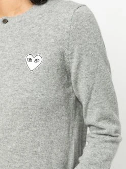 Comme Des Garçons Play LIGHT GREY Cardigan à Cœur Brodé Femme -Comme Des Garçons Play Soldes Boutique 17513191 36863760 600