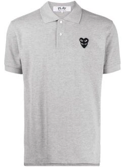 Comme Des Garçons Play Grey Polo à Patch Cœur Homme