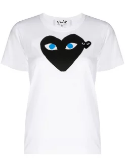 ( Nouvelle Collection ) Comme Des Garçons Play T-shirt Double Heart En Coton WHITE