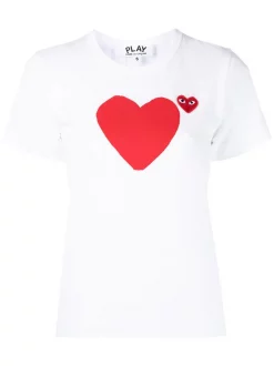 ( Nouvelle Collection ) Comme Des Garçons Play T-shirt En Coton à Imprimé Cœur WHITE