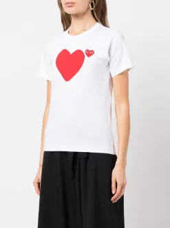 ( Nouvelle Collection ) Comme Des Garçons Play T-shirt En Coton à Imprimé Cœur WHITE -Comme Des Garçons Play Soldes Boutique 17676705 39666465 600
