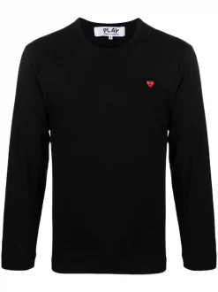 ( Nouvelle Collection ) Comme Des Garçons Play 1 BLACK T-shirt En Coton à Patch Logo Homme