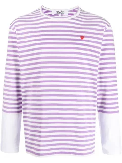 ( Nouvelle Collection ) Comme Des Garçons Play PURPLE / WHITE T-shirt Rayé à Manches Longues Homme
