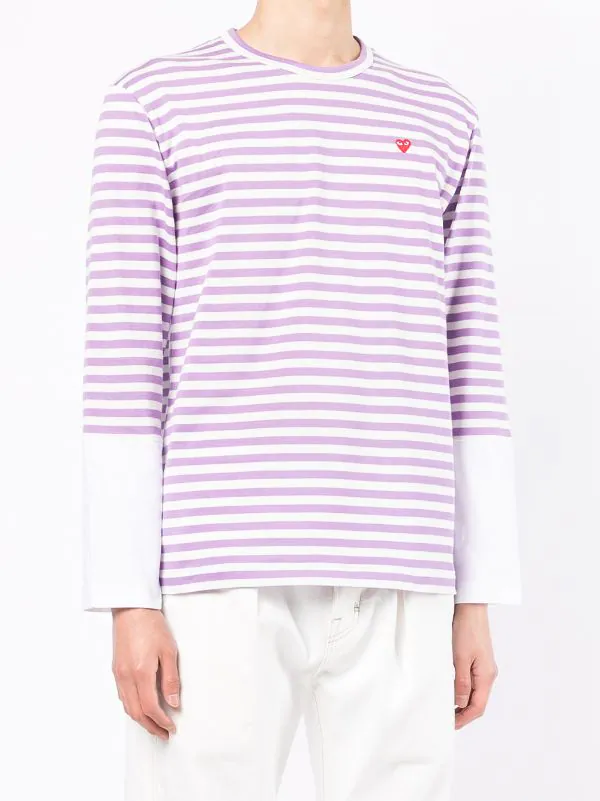 ( Nouvelle Collection ) Comme Des Garçons Play PURPLE / WHITE T-shirt Rayé à Manches Longues Homme 5 ( Nouvelle Collection ) Comme Des Garçons Play PURPLE / WHITE T-shirt Rayé à Manches Longues Homme – Image 3