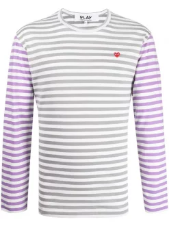 ( Nouvelle Collection ) Comme Des Garçons Play GREY / PURPLE T-shirt Rayé à Manches Longues Homme