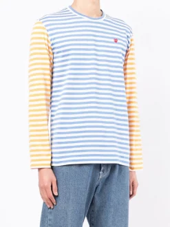 ( Nouvelle Collection ) Comme Des Garçons Play T-shirt Rayé à Manches Longues BLUE / YELLOW -Comme Des Garçons Play Soldes Boutique 18064503 38475350 600