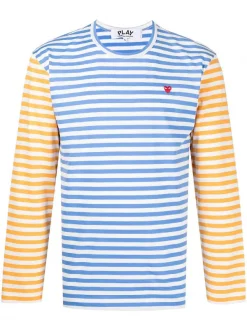 ( Nouvelle Collection ) Comme Des Garçons Play T-shirt Rayé à Manches Longues BLUE / YELLOW
