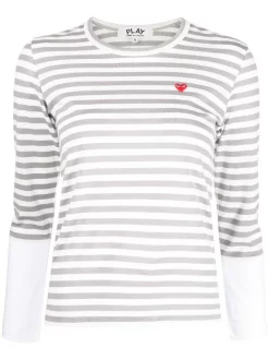 ( Nouvelle Collection ) Comme Des Garçons Play Grey/ White T-shirt à Rayures Femme