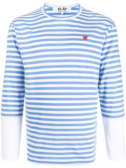 ( Nouvelle Collection ) Comme Des Garçons Play T-shirt Rayé à Manches Longues BLUE / WHITE